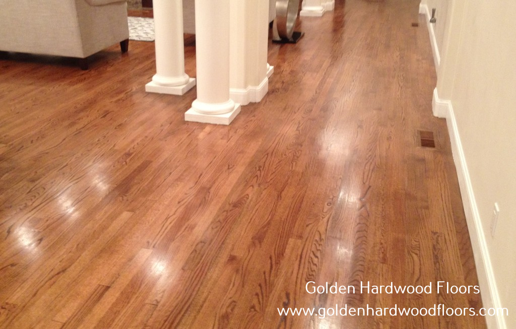 Unfinished Solid 3/4"x2 1/4" Red Oak hardwood flooring installation, sanding, finishing with Dura Seal Sealer, Semi-Gloss Polyurethane by Golden Hardwood Floors, in Saratoga, CA. Free Quote.